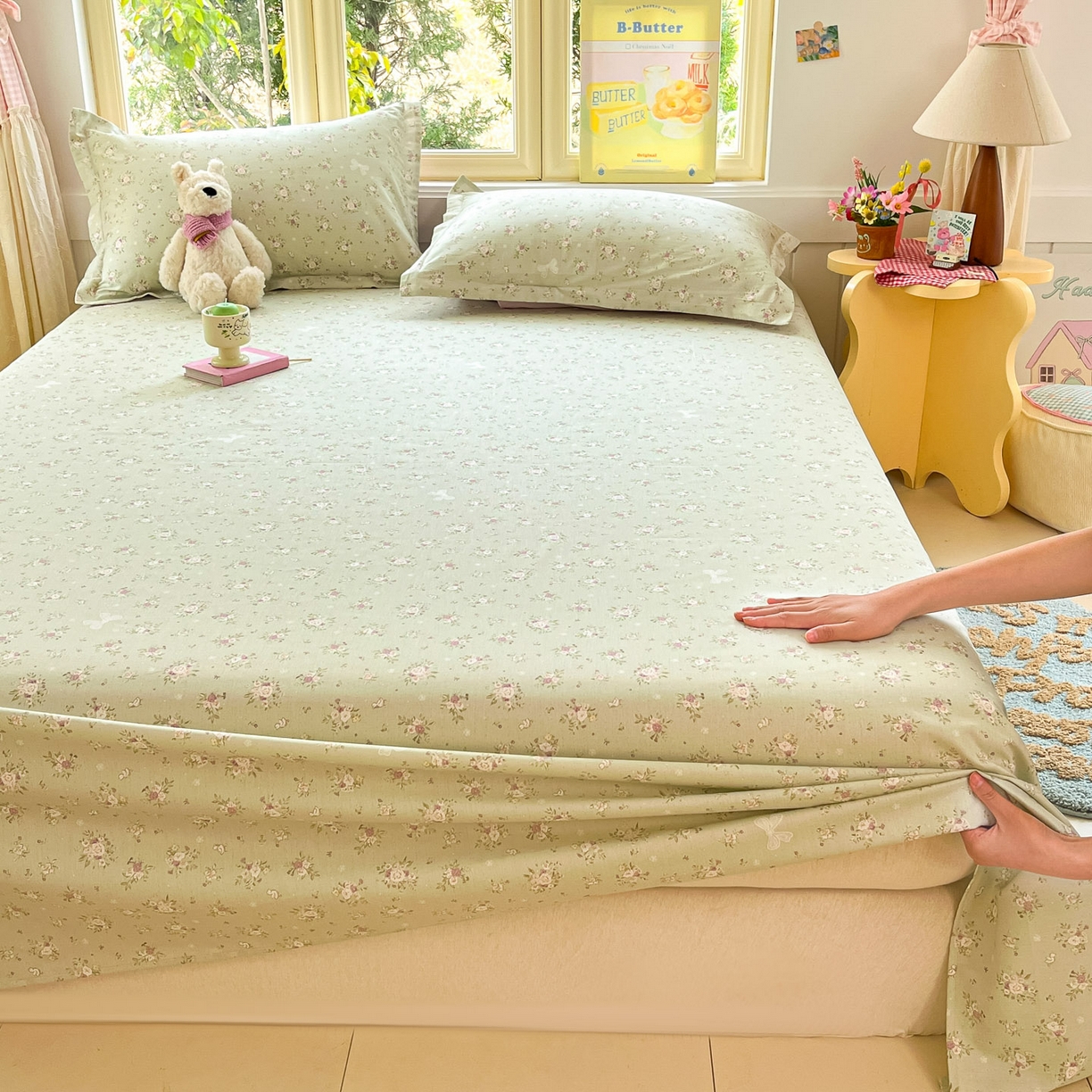 91家纺网 家纺一手货源 找家纺 莱通家纺 2026春夏新款全棉12868印花四件套单品系列-单床单 浅夏雏菊