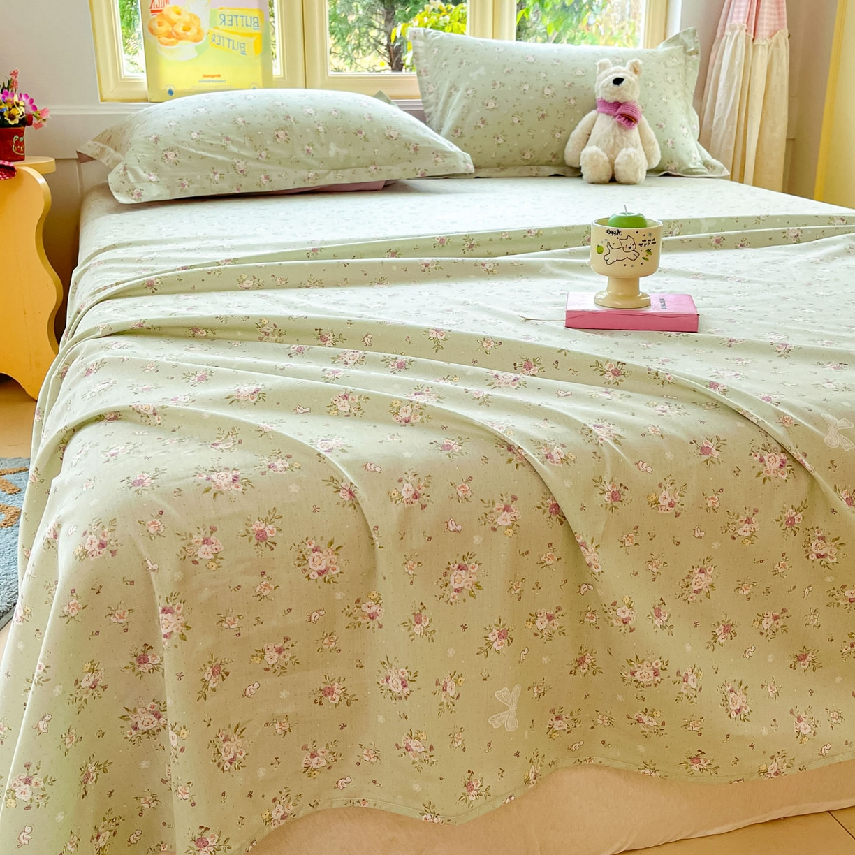 91家纺网 家纺一手货源 找家纺 莱通家纺 2026春夏新款全棉12868印花四件套单品系列-单床单 浅夏雏菊