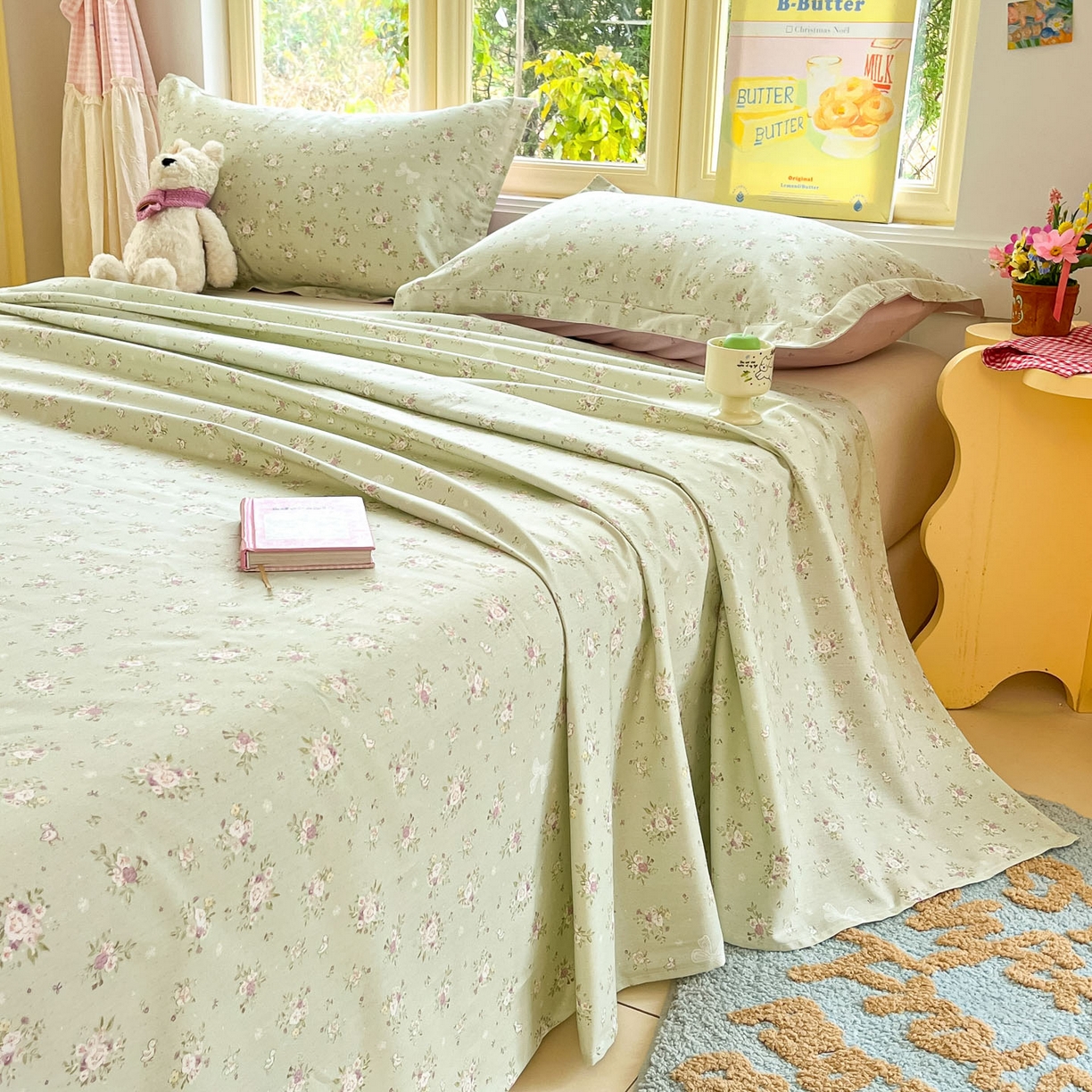 91家纺网 家纺一手货源 找家纺 莱通家纺 2026春夏新款全棉12868印花四件套单品系列-单床单 浅夏雏菊