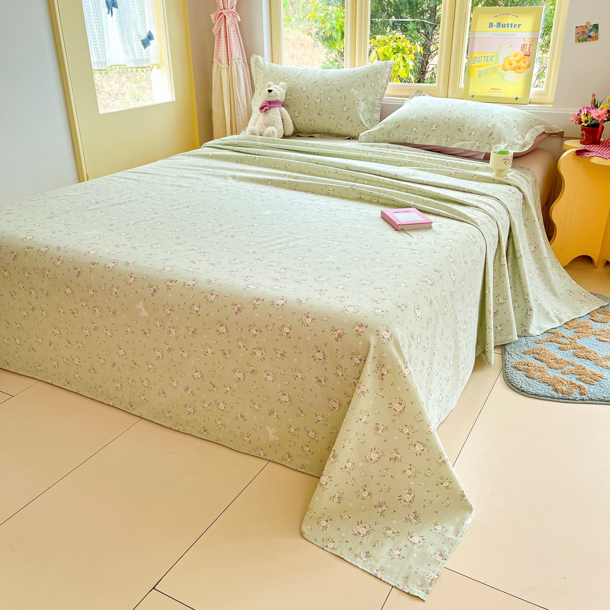 91家纺网 家纺一手货源 找家纺 莱通家纺 2026春夏新款全棉12868印花四件套单品系列-单床单 浅夏雏菊