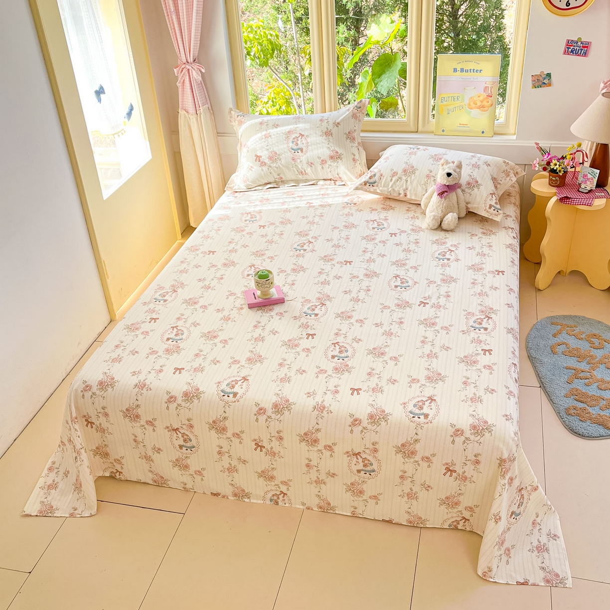 91家纺网 家纺一手货源 找家纺 莱通家纺 2026春夏新款全棉12868印花四件套单品系列-单床单 蔷薇姑娘