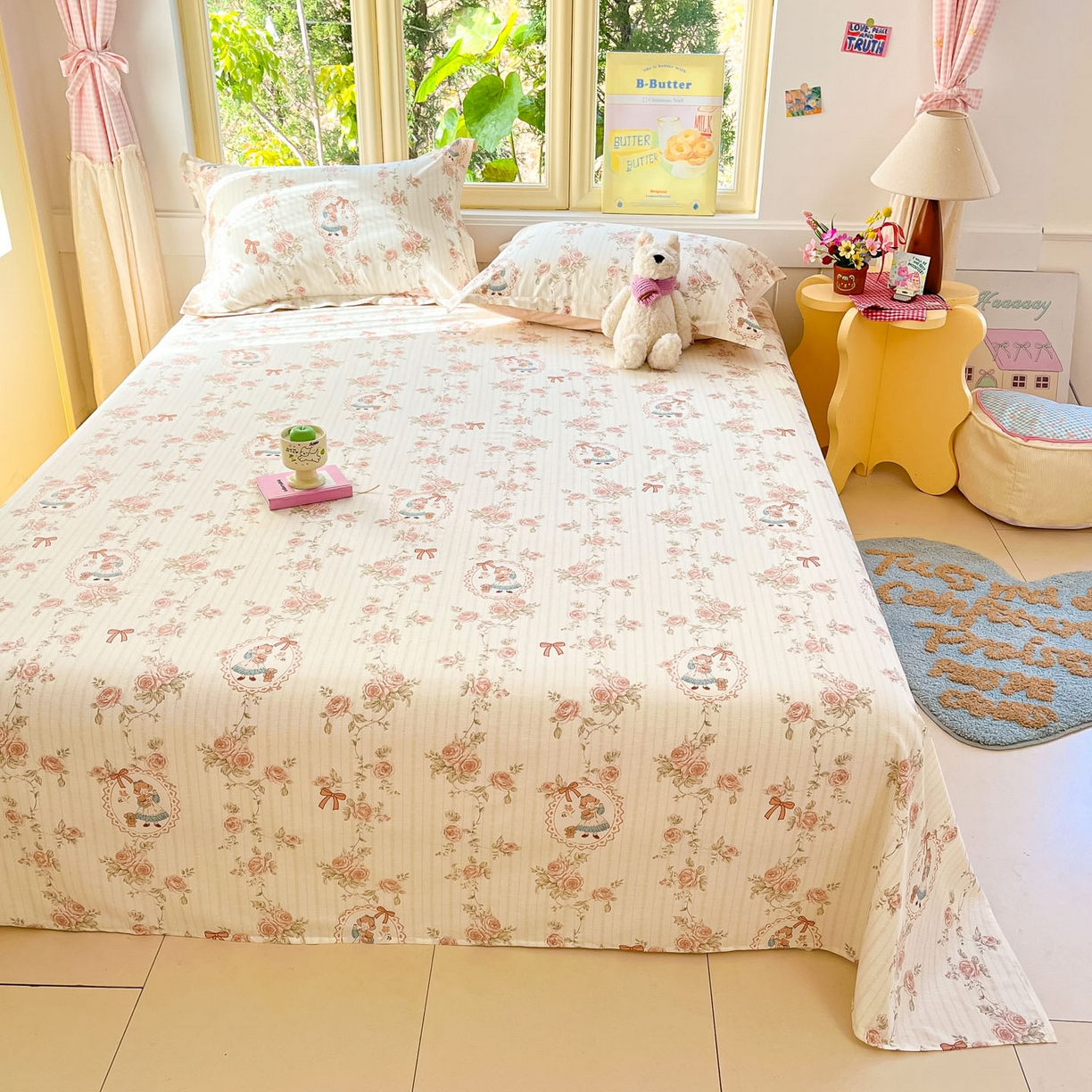 91家纺网 家纺一手货源 找家纺 莱通家纺 2026春夏新款全棉12868印花四件套单品系列-单床单 蔷薇姑娘