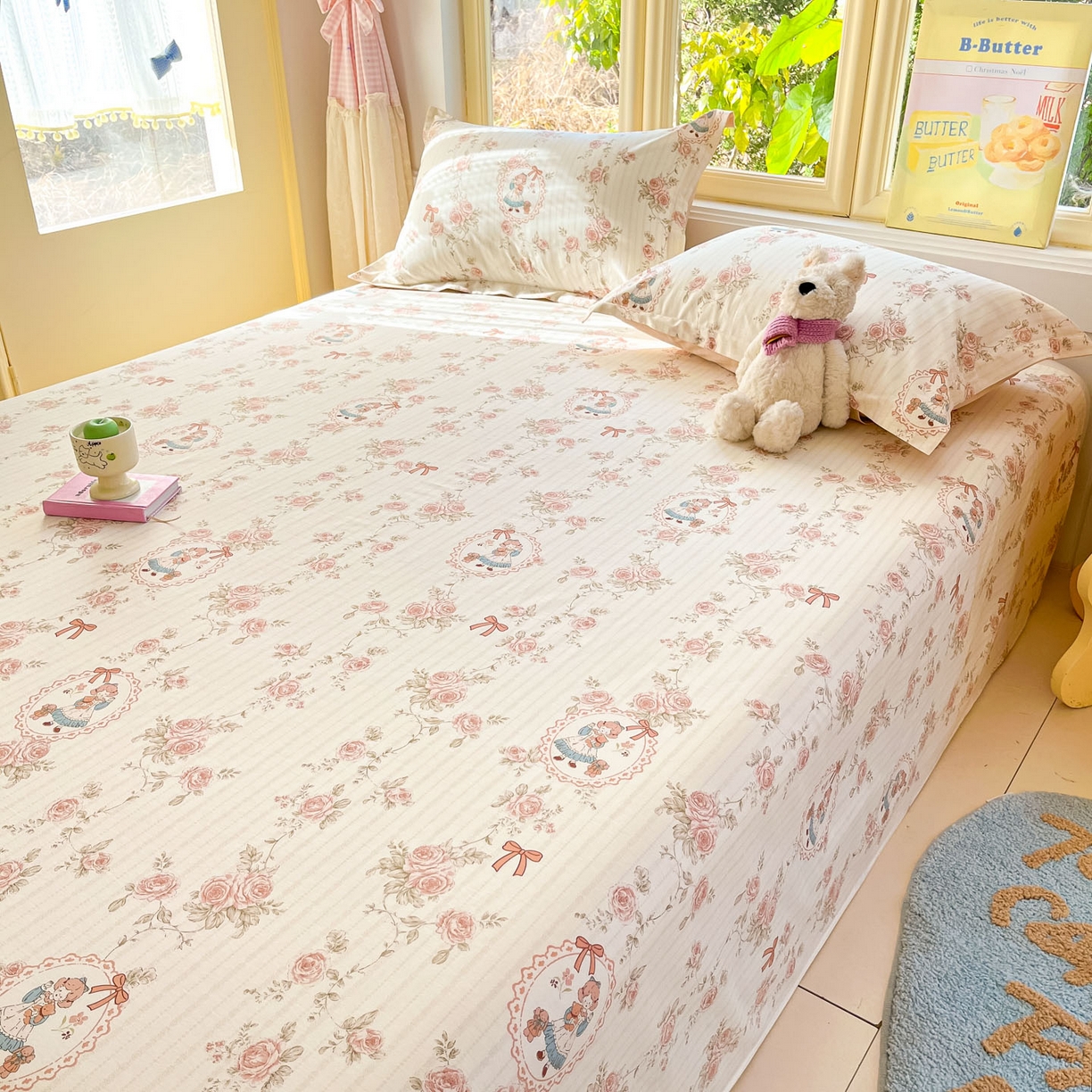 91家纺网 家纺一手货源 找家纺 莱通家纺 2026春夏新款全棉12868印花四件套单品系列-单床单 蔷薇姑娘