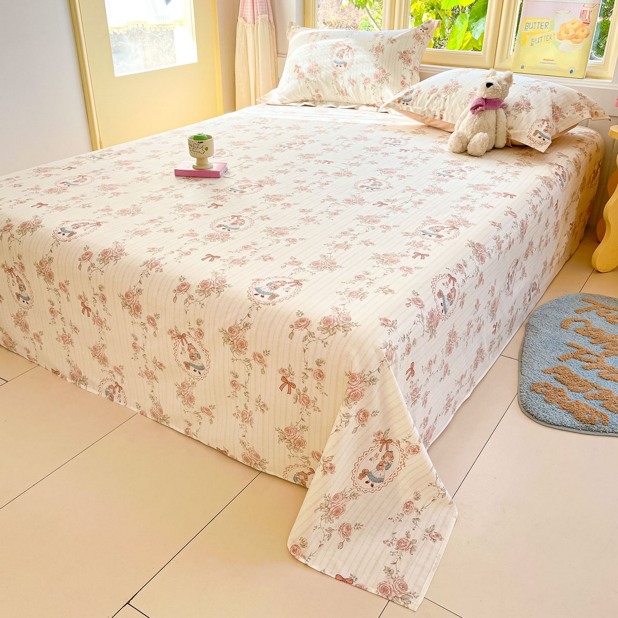 91家纺网 家纺一手货源 找家纺 莱通家纺 2026春夏新款全棉12868印花四件套单品系列-单床单 蔷薇姑娘