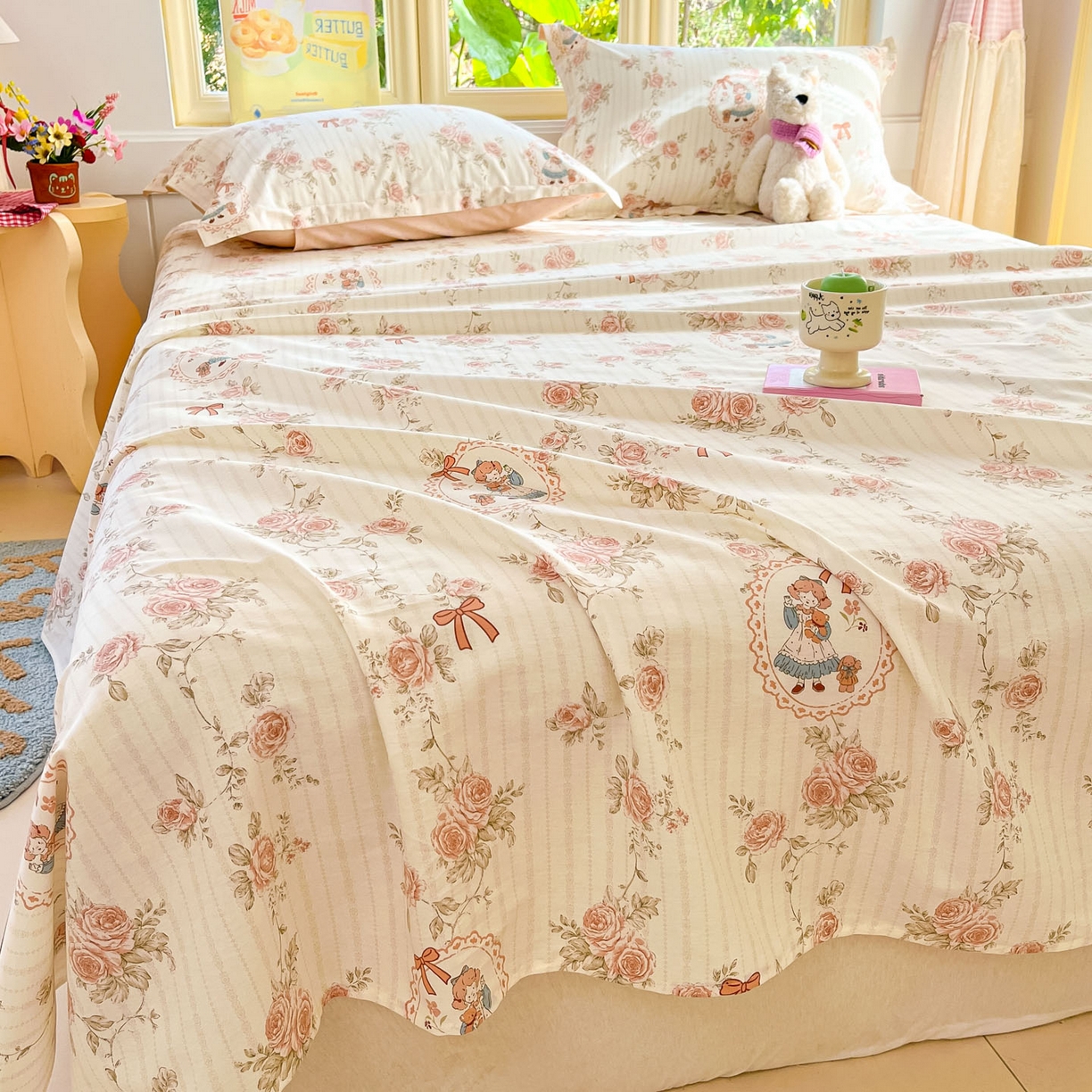 91家纺网 家纺一手货源 找家纺 莱通家纺 2026春夏新款全棉12868印花四件套单品系列-单床单 蔷薇姑娘