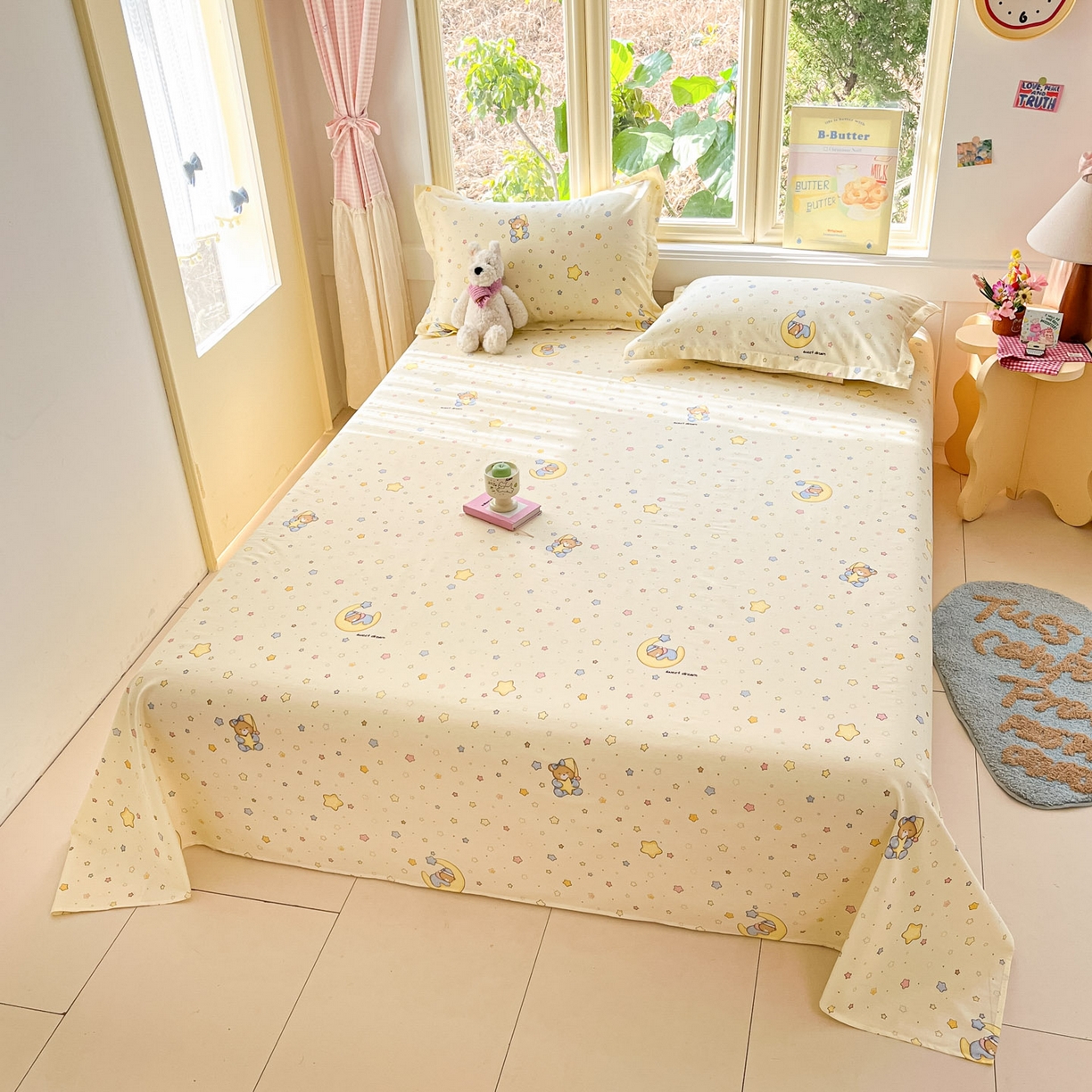 91家纺网 家纺一手货源 找家纺 莱通家纺 2026春夏新款全棉12868印花四件套单品系列-单床单 睡梦熊