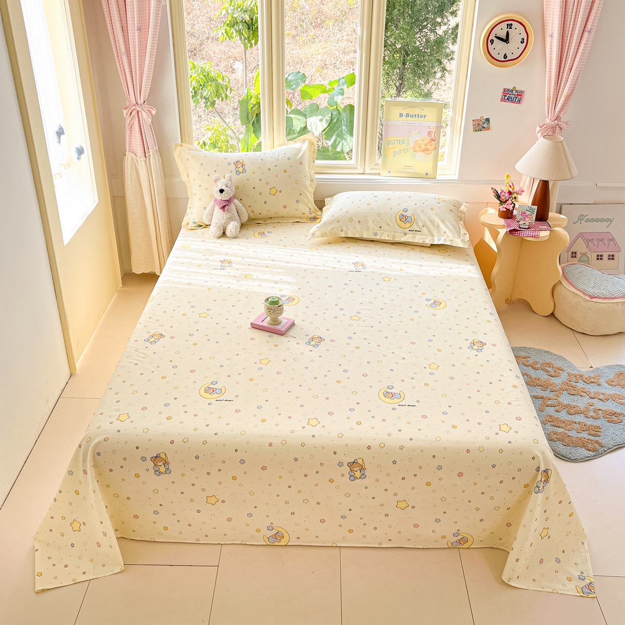 91家纺网 家纺一手货源 找家纺 莱通家纺 2026春夏新款全棉12868印花四件套单品系列-单床单 睡梦熊