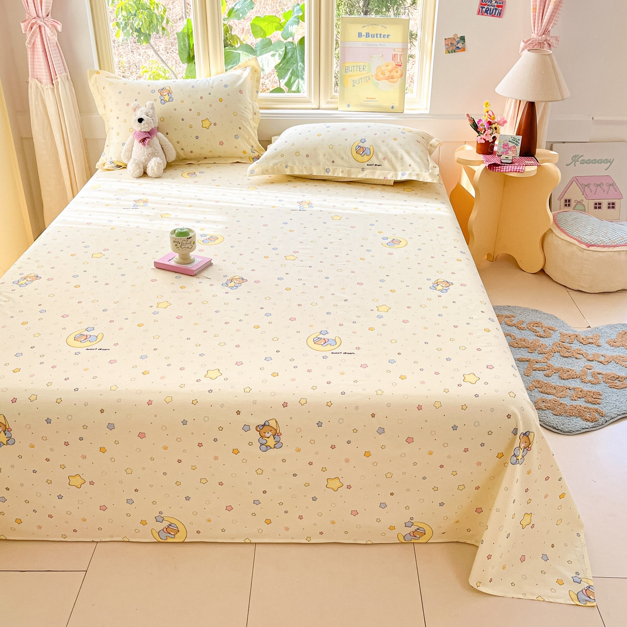 91家纺网 家纺一手货源 找家纺 莱通家纺 2026春夏新款全棉12868印花四件套单品系列-单床单 睡梦熊