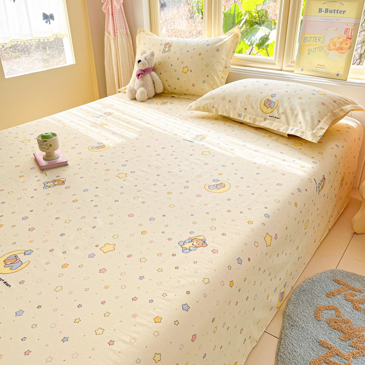 91家纺网 家纺一手货源 找家纺 莱通家纺 2026春夏新款全棉12868印花四件套单品系列-单床单 睡梦熊