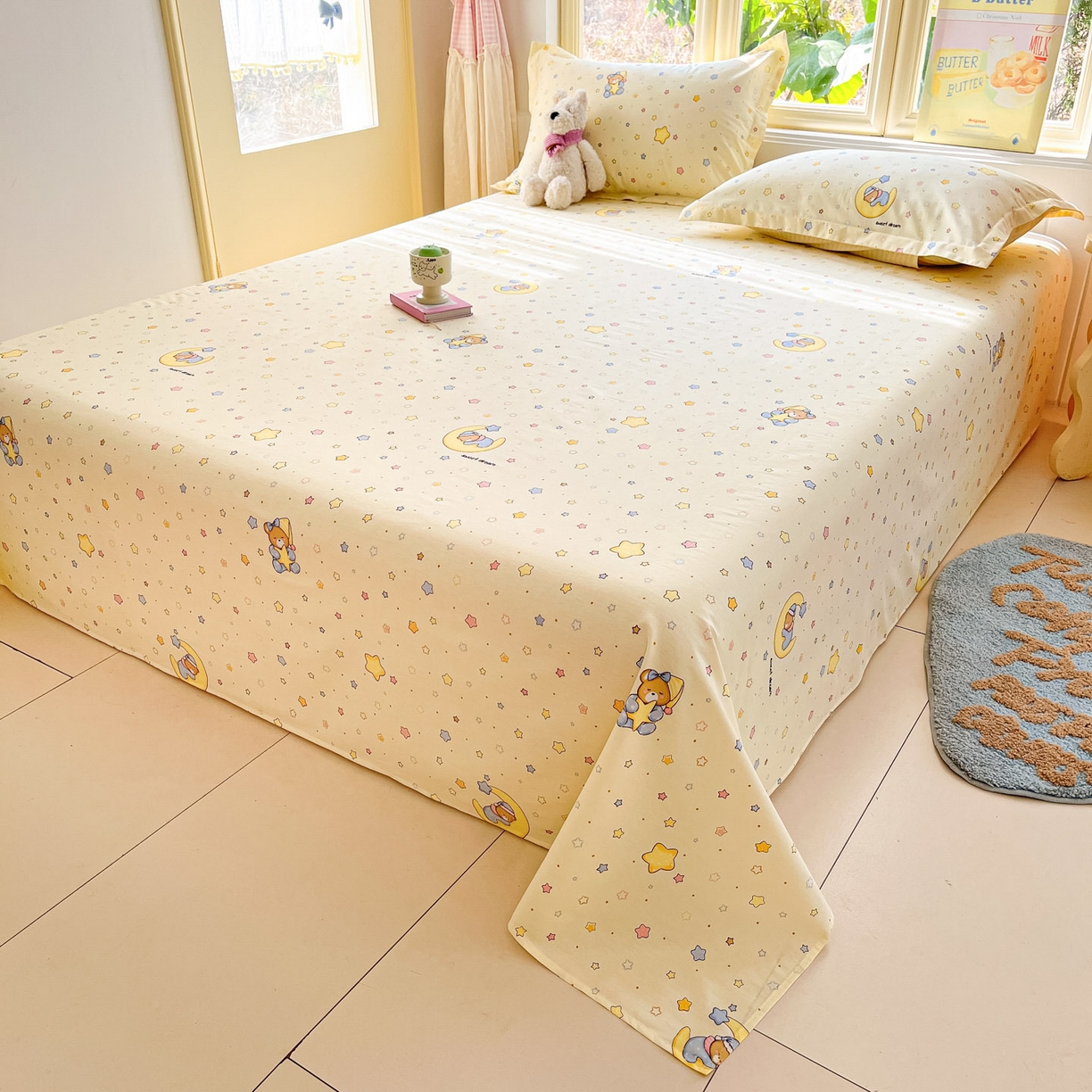 91家纺网 家纺一手货源 找家纺 莱通家纺 2026春夏新款全棉12868印花四件套单品系列-单床单 睡梦熊