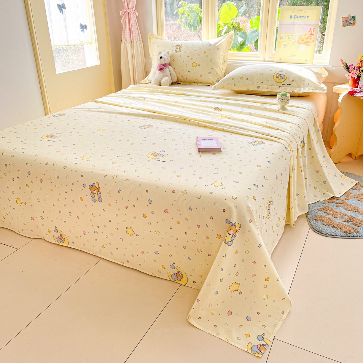 91家纺网 家纺一手货源 找家纺 莱通家纺 2026春夏新款全棉12868印花四件套单品系列-单床单 睡梦熊