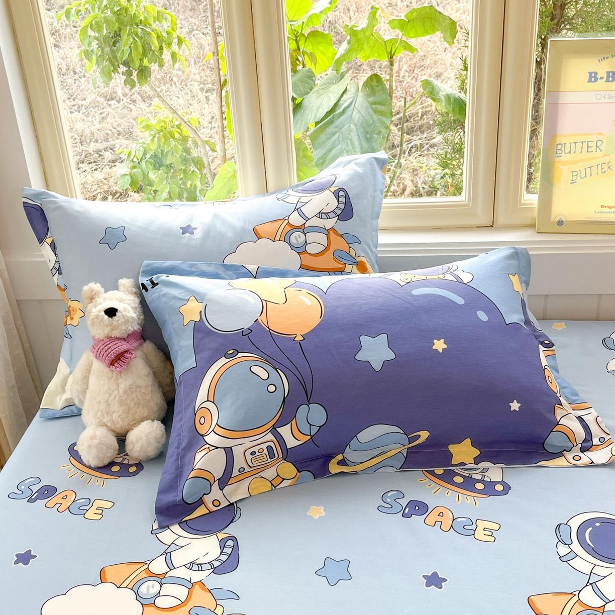 91家纺网 家纺一手货源 找家纺 莱通家纺 2026春夏新款全棉12868印花四件套单品系列-单床单 太空梦乐园