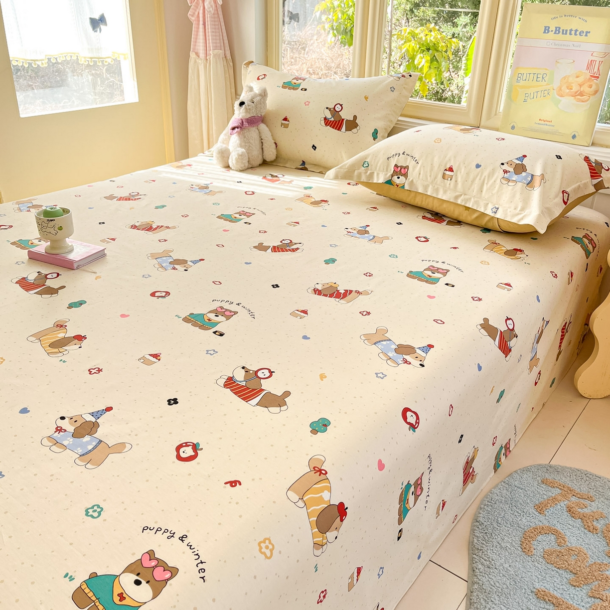 91家纺网 家纺一手货源 找家纺 莱通家纺 2026春夏新款全棉12868印花四件套单品系列-单床单 汪星卧室