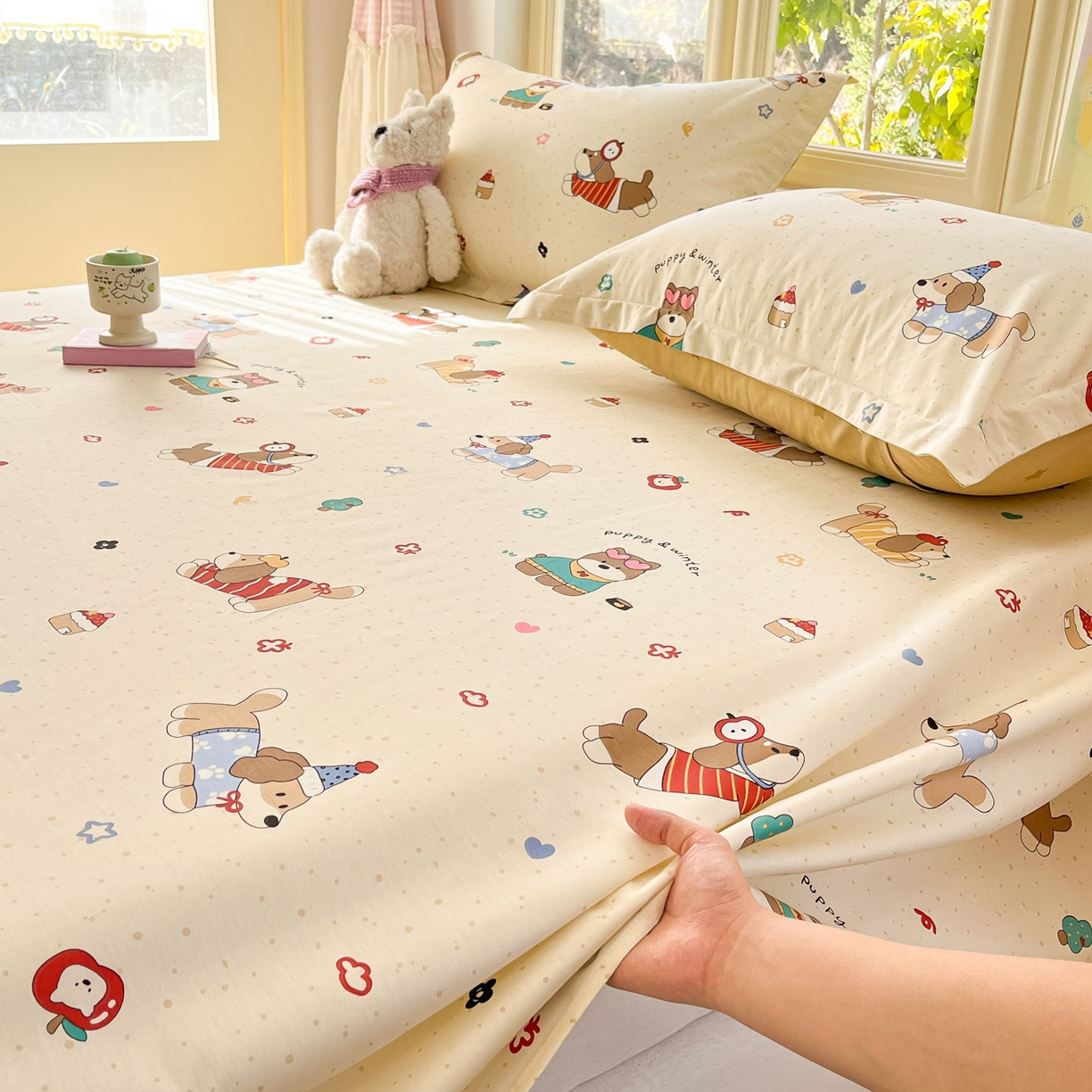 91家纺网 家纺一手货源 找家纺 莱通家纺 2026春夏新款全棉12868印花四件套单品系列-单床单 汪星卧室