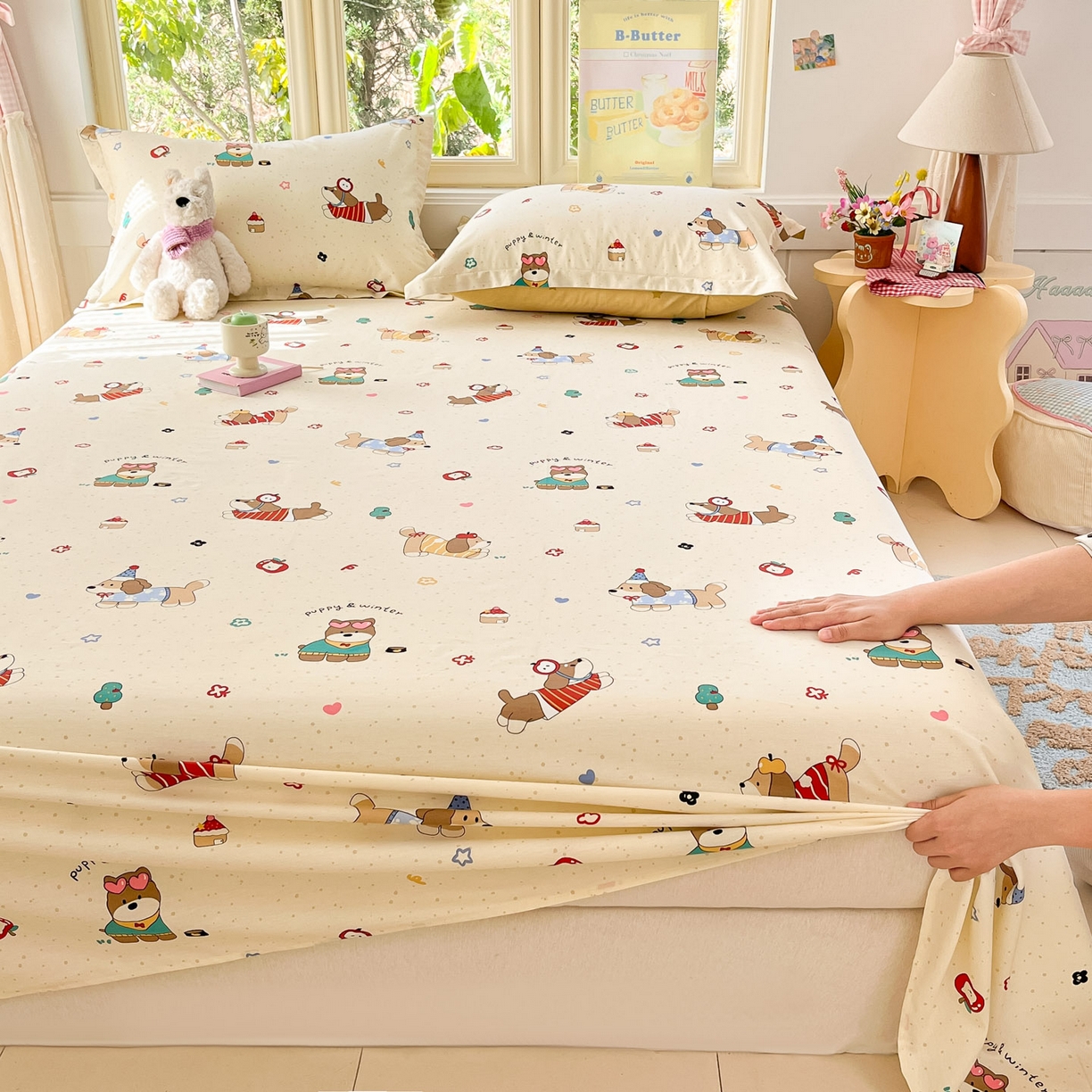 91家纺网 家纺一手货源 找家纺 莱通家纺 2026春夏新款全棉12868印花四件套单品系列-单床单 汪星卧室