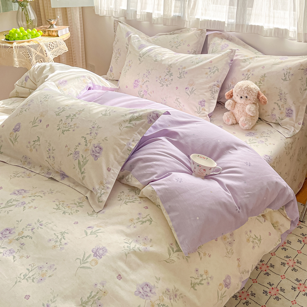 91家纺网 家纺一手货源 找家纺 花梦欣 2026新款全棉纯棉印花单品系列花卉款单被套被套单品单被套 芜晴花紫