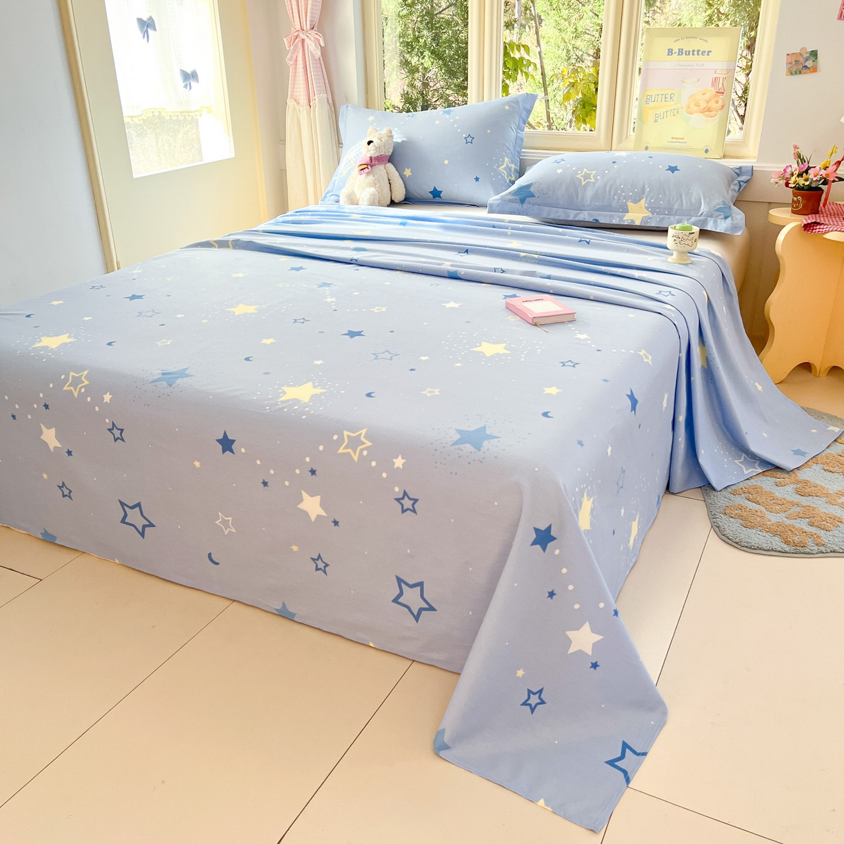 91家纺网 家纺一手货源 找家纺 莱通家纺 2026春夏新款全棉12868印花四件套单品系列-单床单 五星集