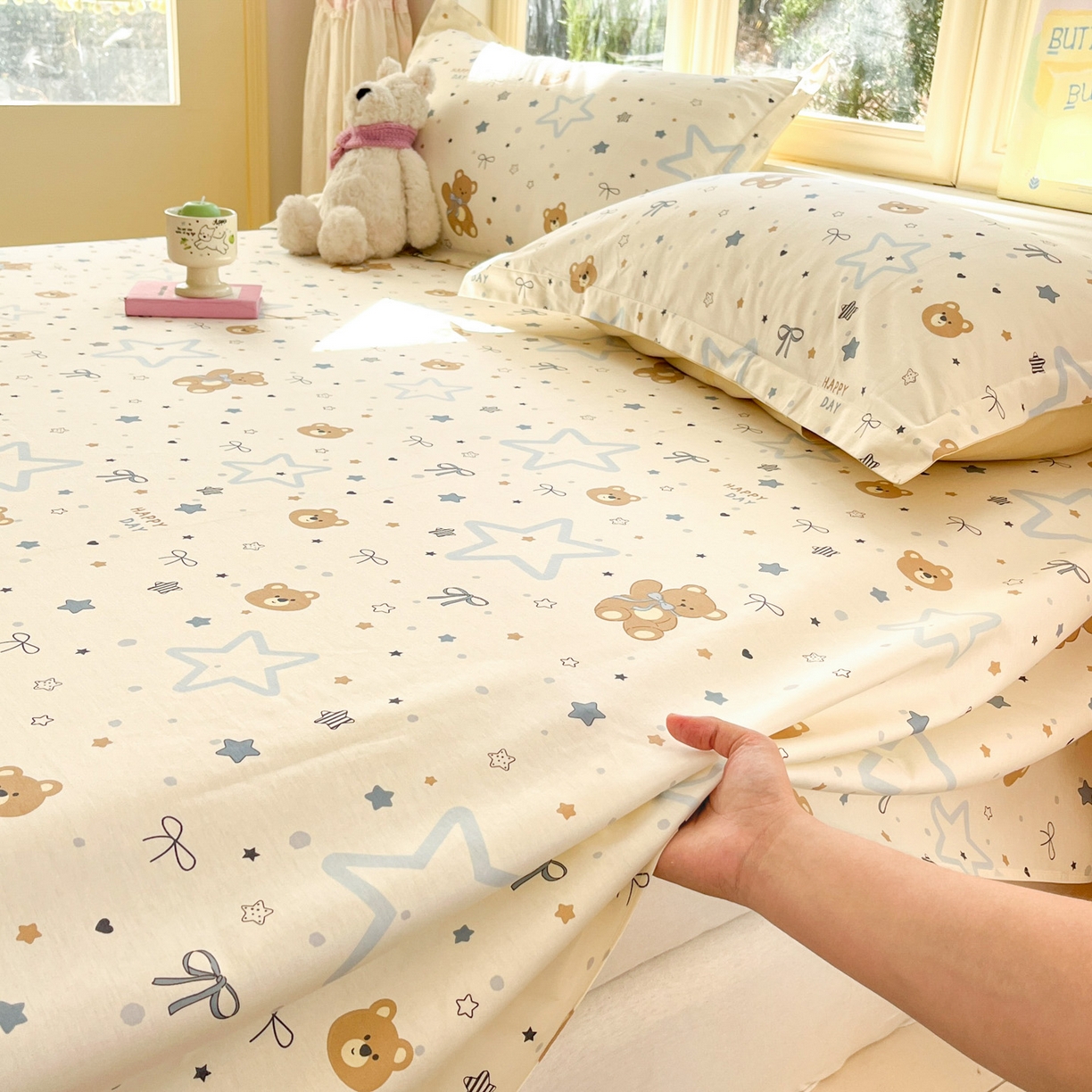 91家纺网 家纺一手货源 找家纺 莱通家纺 2026春夏新款全棉12868印花四件套单品系列-单床单 小熊天文馆