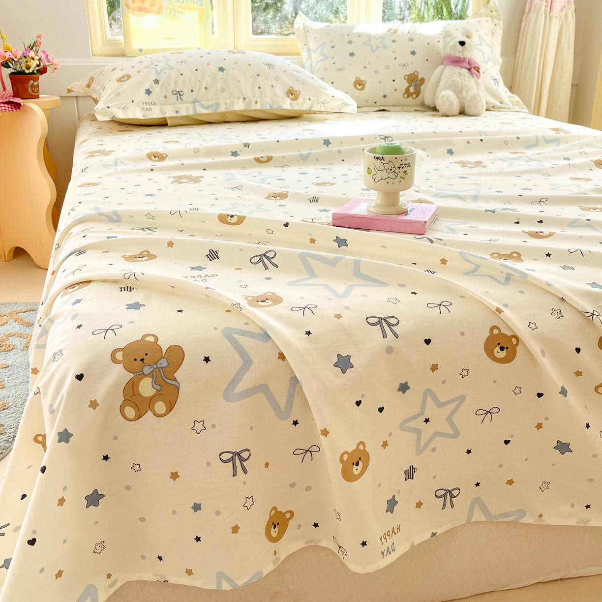 91家纺网 家纺一手货源 找家纺 莱通家纺 2026春夏新款全棉12868印花四件套单品系列-单床单 小熊天文馆