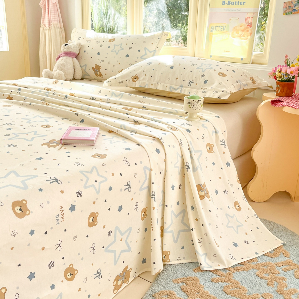 91家纺网 家纺一手货源 找家纺 莱通家纺 2026春夏新款全棉12868印花四件套单品系列-单床单 小熊天文馆