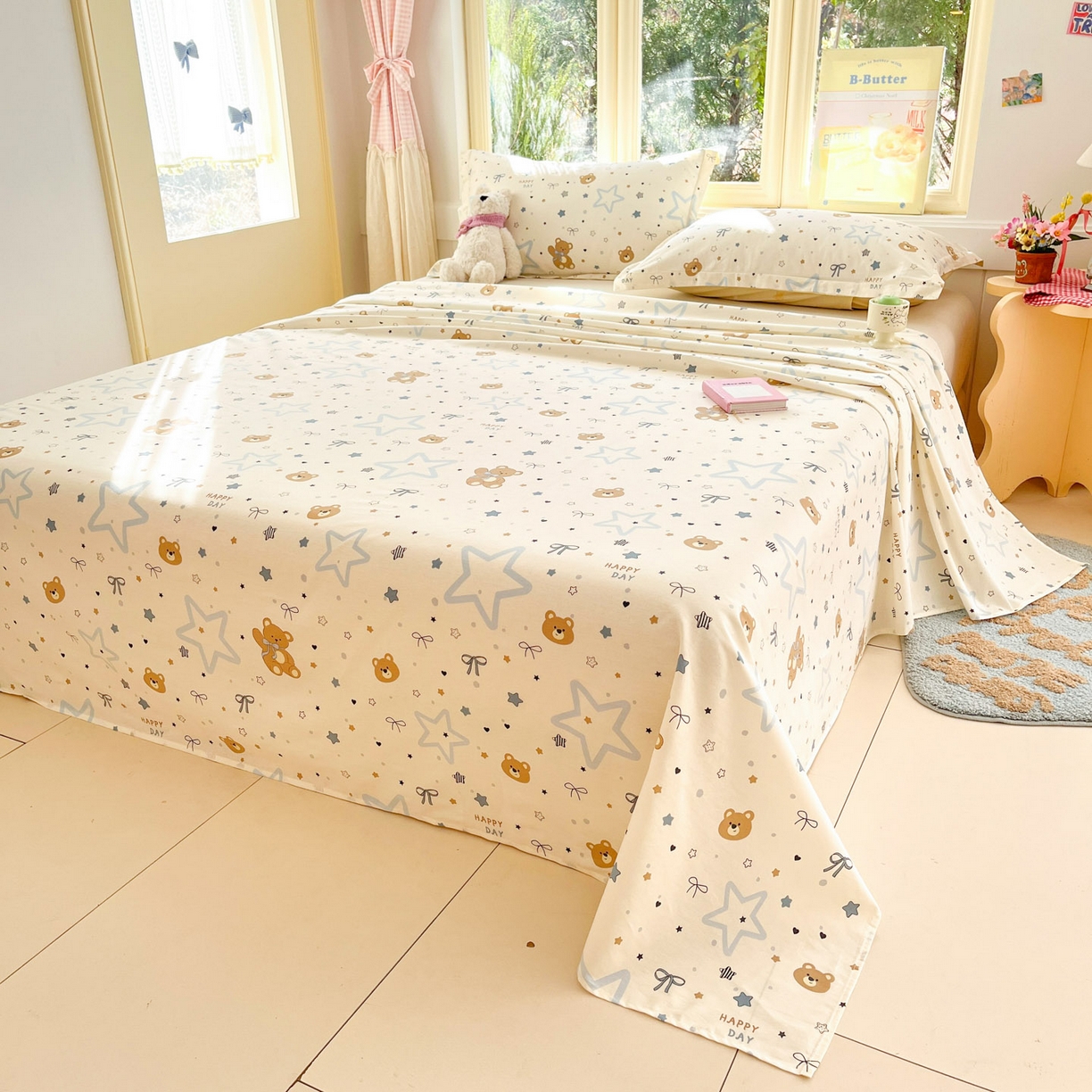 91家纺网 家纺一手货源 找家纺 莱通家纺 2026春夏新款全棉12868印花四件套单品系列-单床单 小熊天文馆