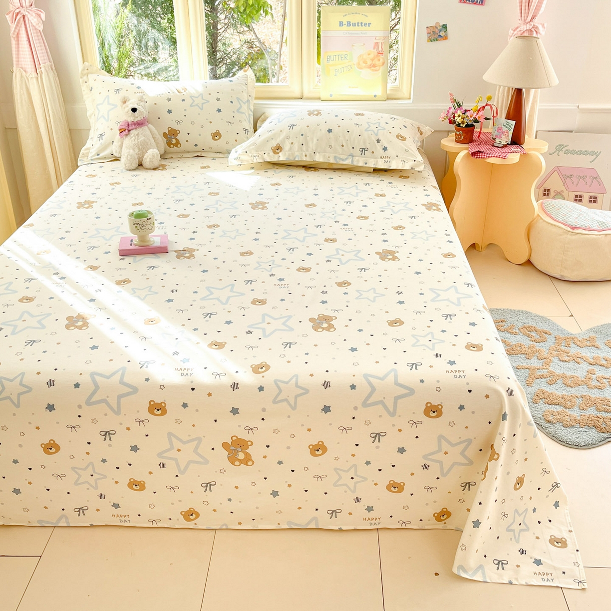 91家纺网 家纺一手货源 找家纺 莱通家纺 2026春夏新款全棉12868印花四件套单品系列-单床单 小熊天文馆