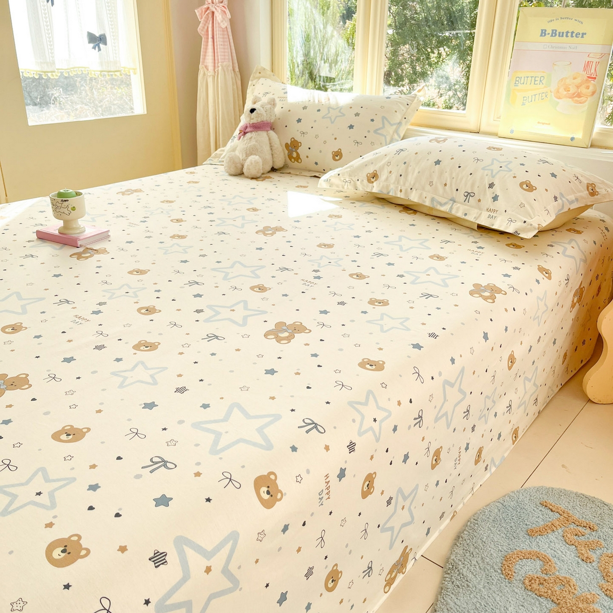 91家纺网 家纺一手货源 找家纺 莱通家纺 2026春夏新款全棉12868印花四件套单品系列-单床单 小熊天文馆