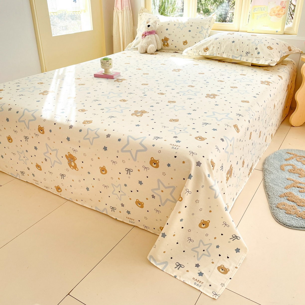 91家纺网 家纺一手货源 找家纺 莱通家纺 2026春夏新款全棉12868印花四件套单品系列-单床单 小熊天文馆