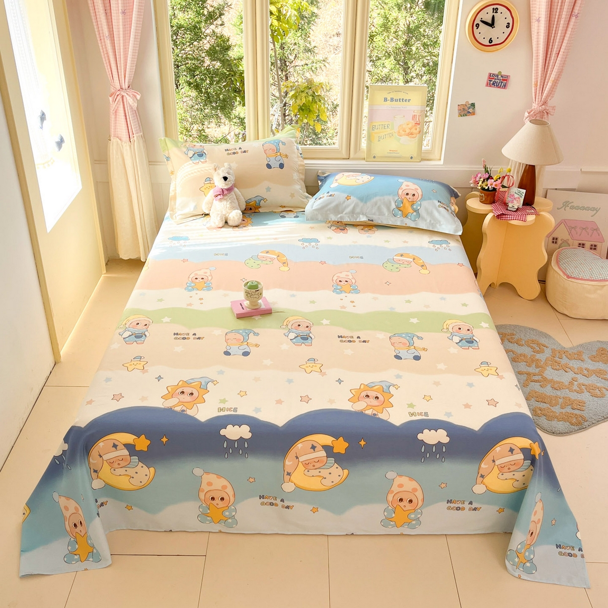 91家纺网 家纺一手货源 找家纺 莱通家纺 2026春夏新款全棉12868印花四件套单品系列-单床单 星梦童话