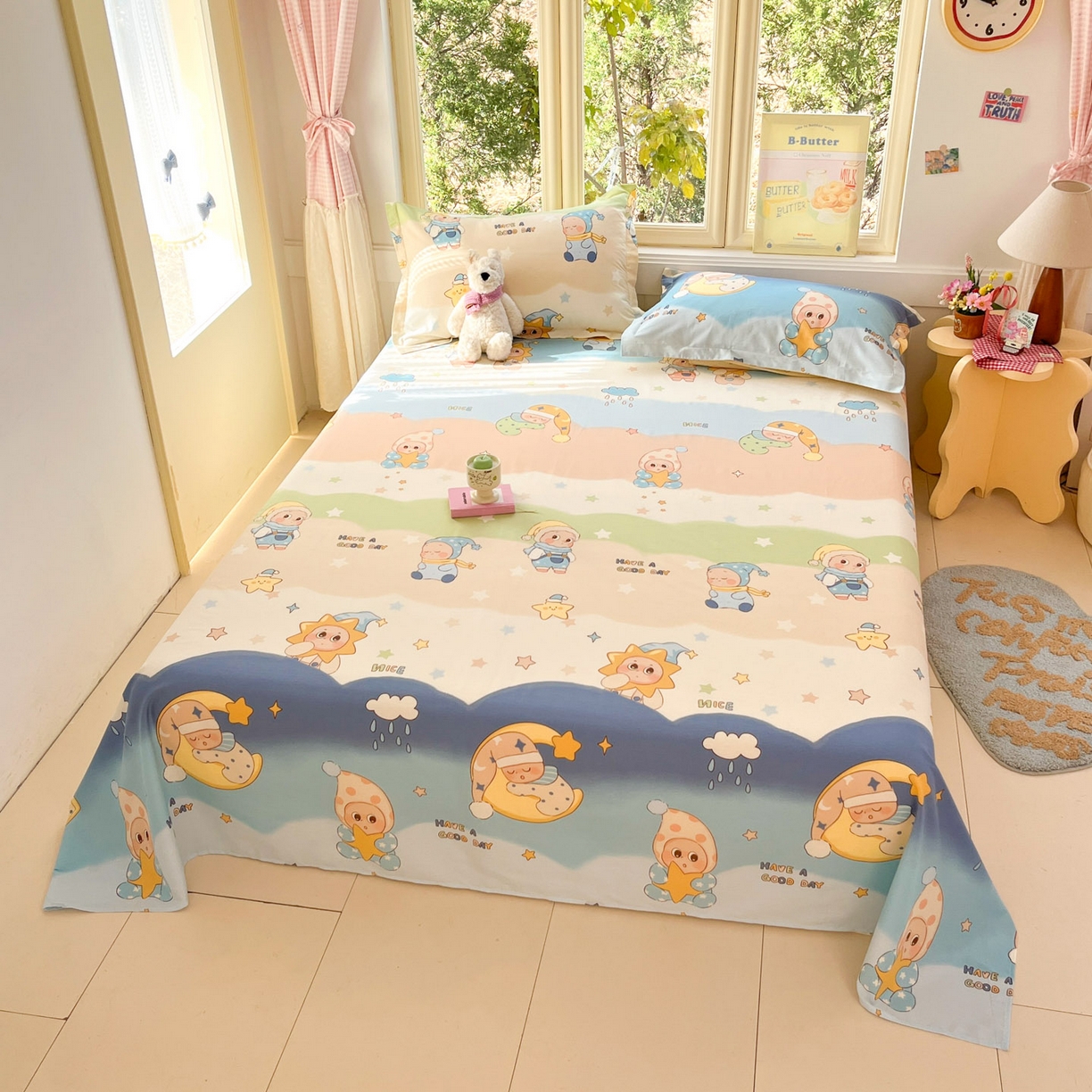 91家纺网 家纺一手货源 找家纺 莱通家纺 2026春夏新款全棉12868印花四件套单品系列-单床单 星梦童话