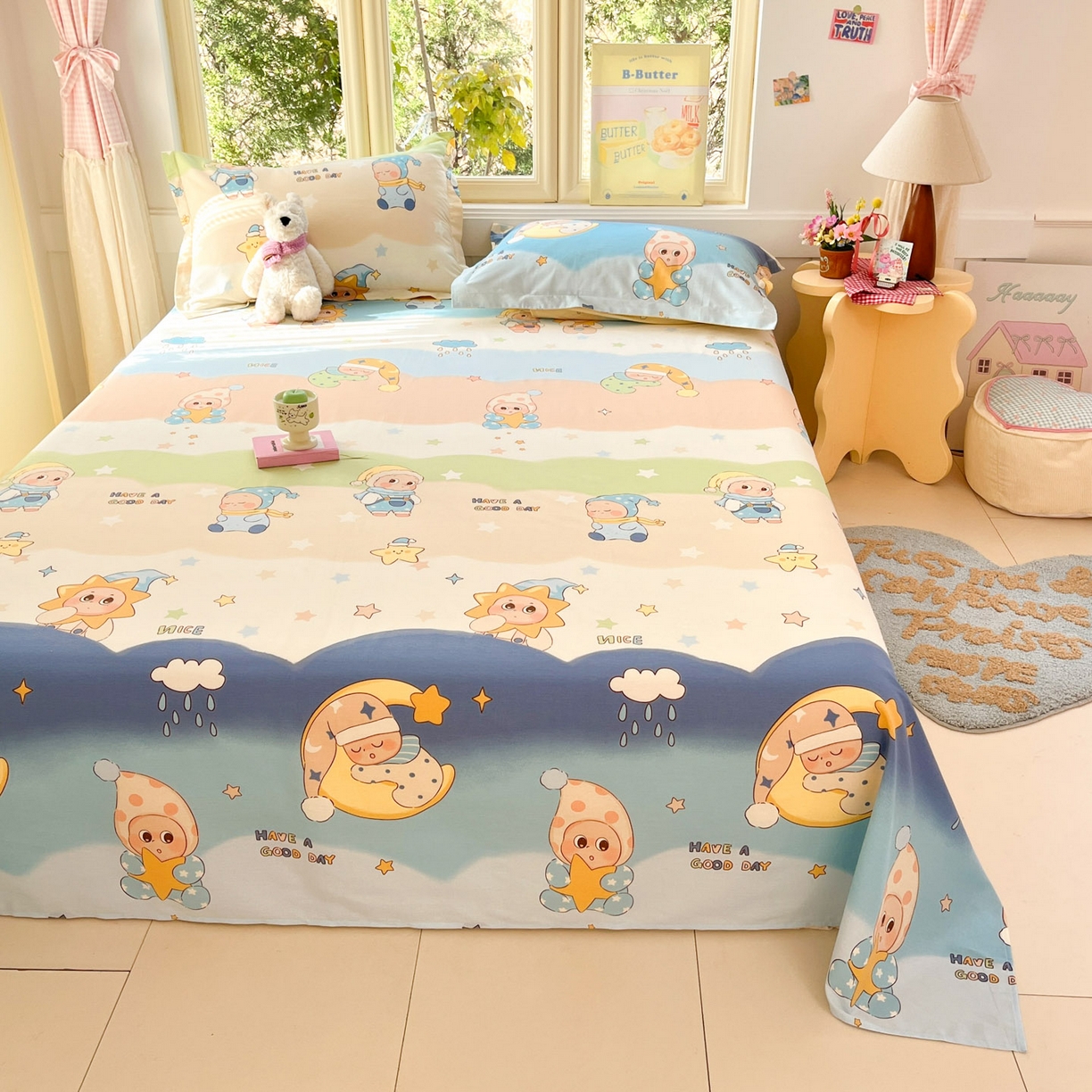 91家纺网 家纺一手货源 找家纺 莱通家纺 2026春夏新款全棉12868印花四件套单品系列-单床单 星梦童话