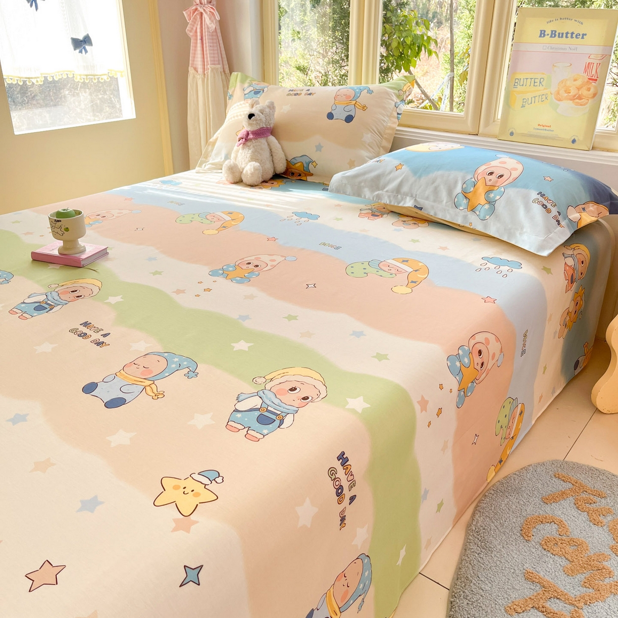 91家纺网 家纺一手货源 找家纺 莱通家纺 2026春夏新款全棉12868印花四件套单品系列-单床单 星梦童话