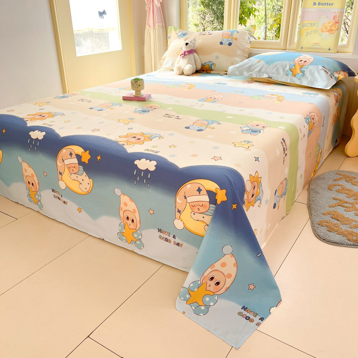 91家纺网 家纺一手货源 找家纺 莱通家纺 2026春夏新款全棉12868印花四件套单品系列-单床单 星梦童话