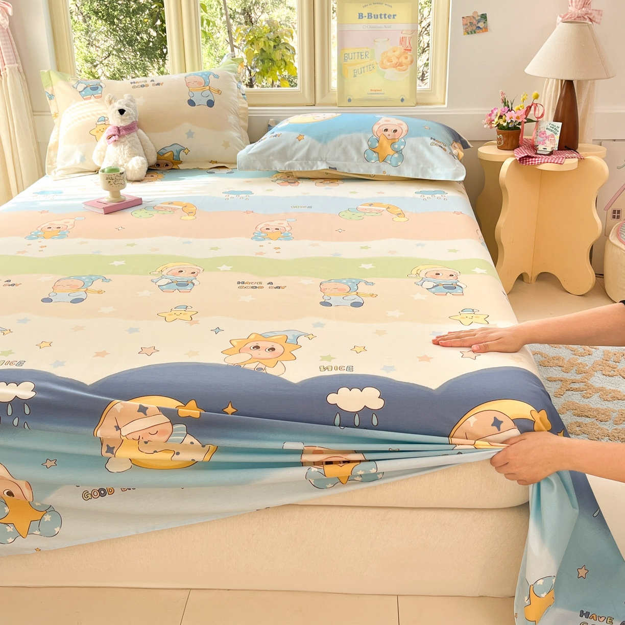 91家纺网 家纺一手货源 找家纺 莱通家纺 2026春夏新款全棉12868印花四件套单品系列-单床单 星梦童话