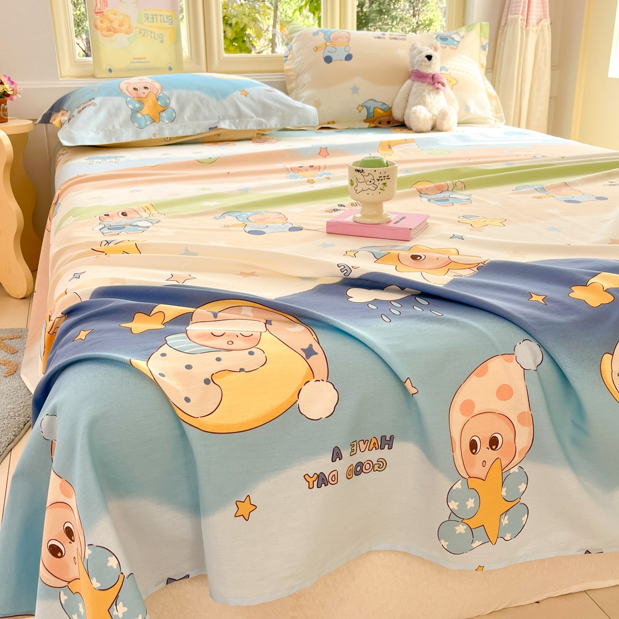 91家纺网 家纺一手货源 找家纺 莱通家纺 2026春夏新款全棉12868印花四件套单品系列-单床单 星梦童话