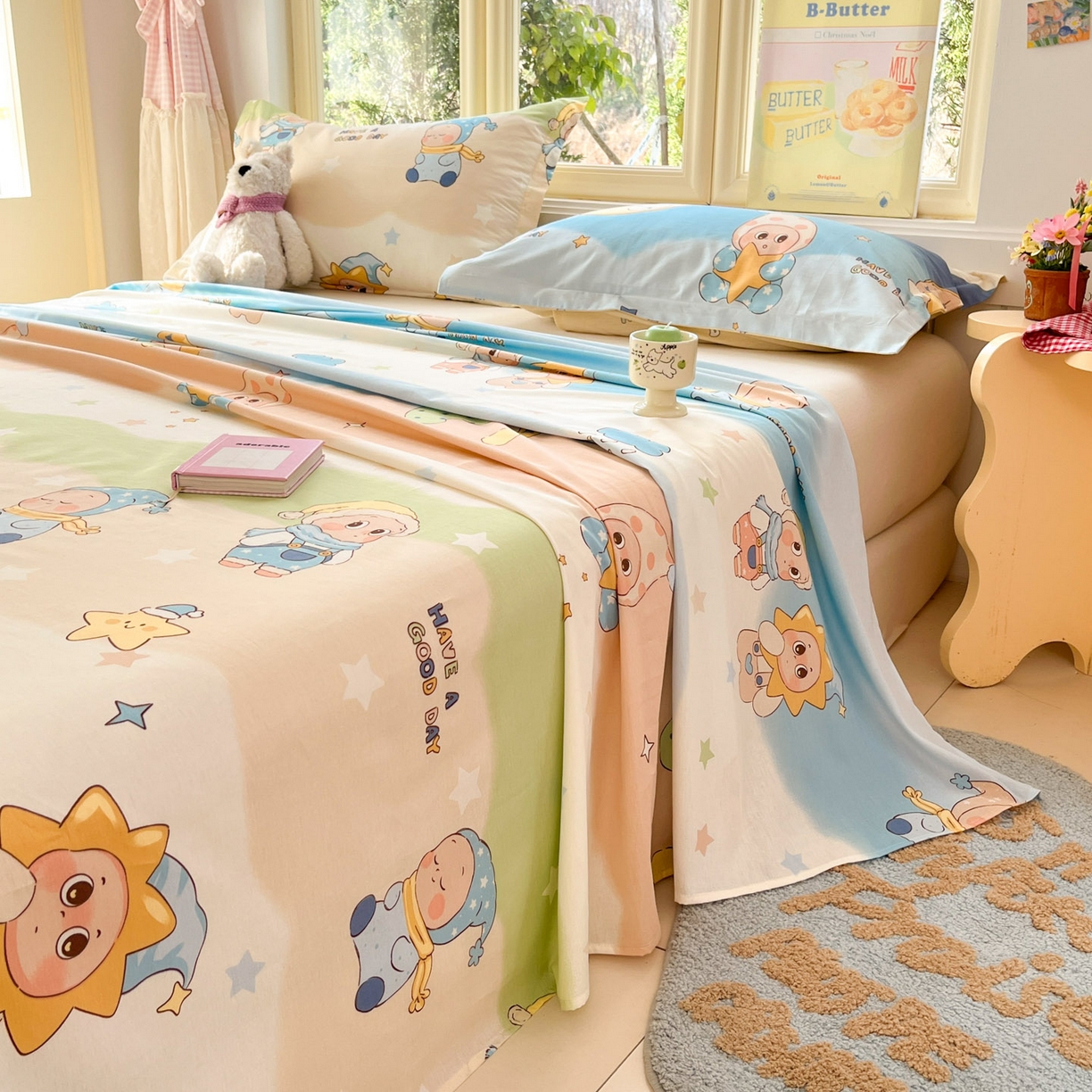 91家纺网 家纺一手货源 找家纺 莱通家纺 2026春夏新款全棉12868印花四件套单品系列-单床单 星梦童话