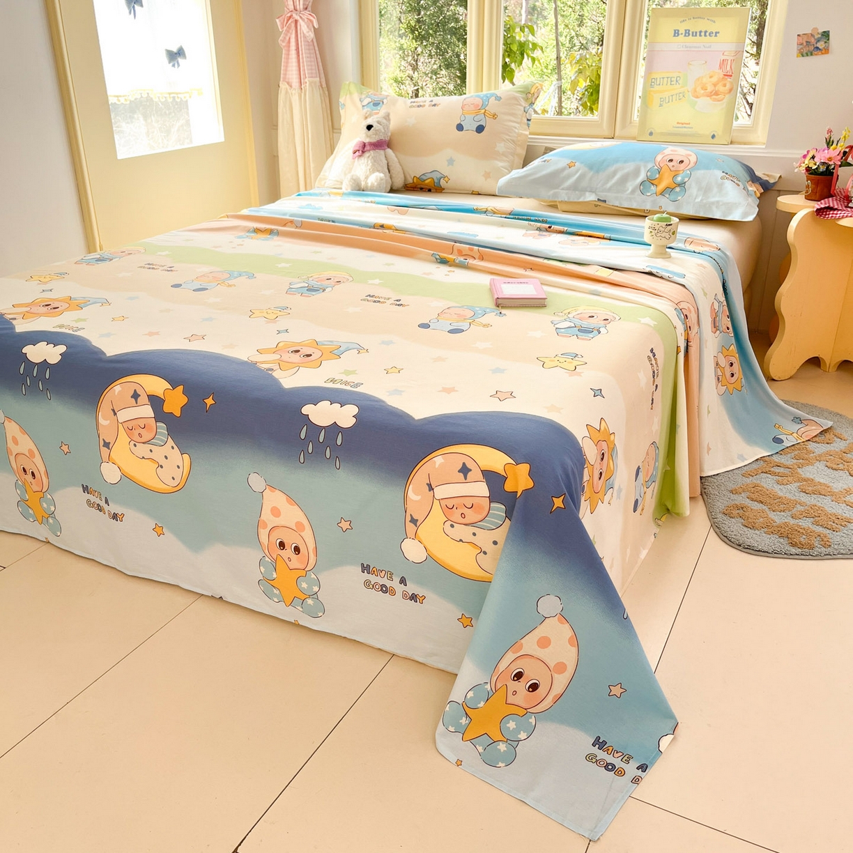 91家纺网 家纺一手货源 找家纺 莱通家纺 2026春夏新款全棉12868印花四件套单品系列-单床单 星梦童话