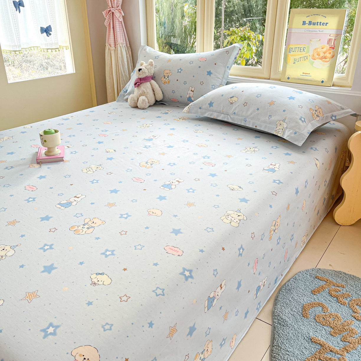 91家纺网 家纺一手货源 找家纺 莱通家纺 2026春夏新款全棉12868印花四件套单品系列-单床单 星星童话园