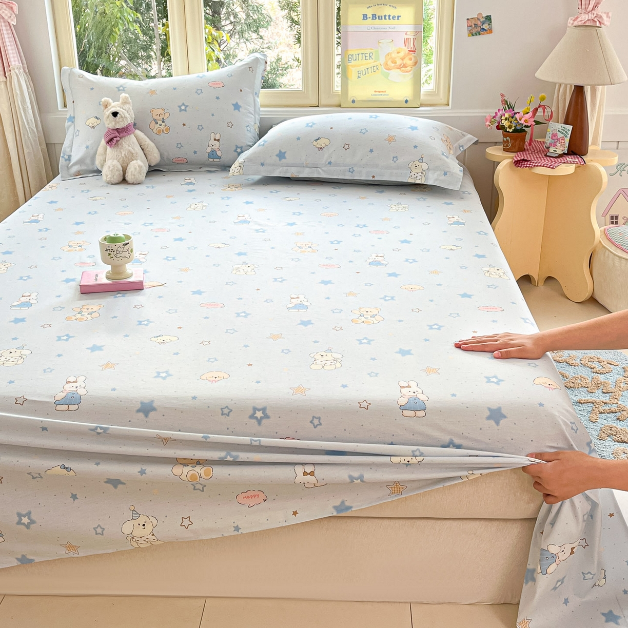 91家纺网 家纺一手货源 找家纺 莱通家纺 2026春夏新款全棉12868印花四件套单品系列-单床单 星星童话园