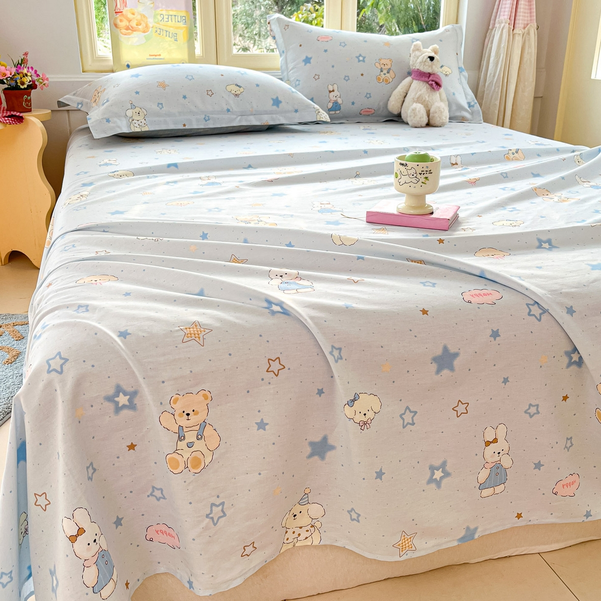 91家纺网 家纺一手货源 找家纺 莱通家纺 2026春夏新款全棉12868印花四件套单品系列-单床单 星星童话园