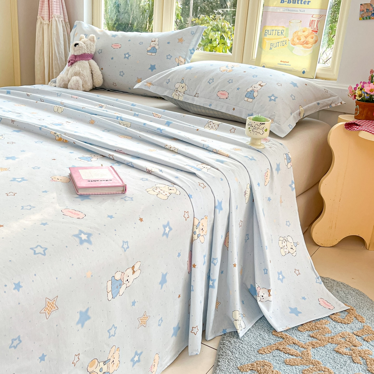 91家纺网 家纺一手货源 找家纺 莱通家纺 2026春夏新款全棉12868印花四件套单品系列-单床单 星星童话园