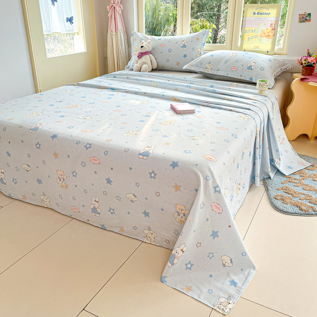 91家纺网 家纺一手货源 找家纺 莱通家纺 2026春夏新款全棉12868印花四件套单品系列-单床单 星星童话园