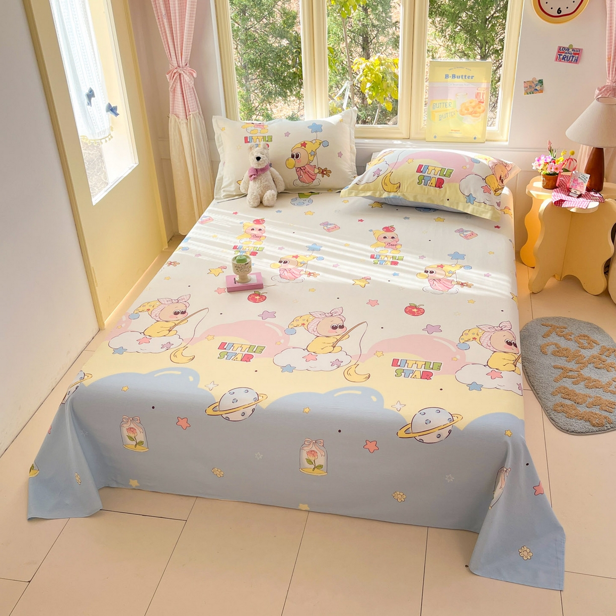 91家纺网 家纺一手货源 找家纺 莱通家纺 2026春夏新款全棉12868印花四件套单品系列-单床单 星星仔的梦