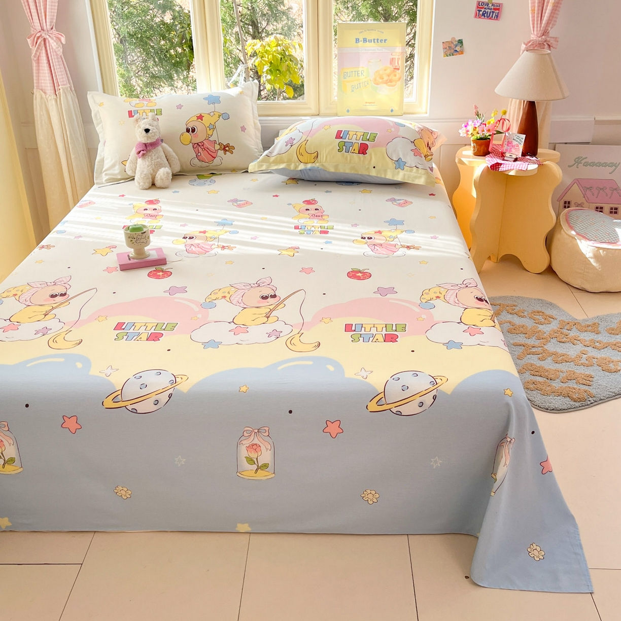 91家纺网 家纺一手货源 找家纺 莱通家纺 2026春夏新款全棉12868印花四件套单品系列-单床单 星星仔的梦