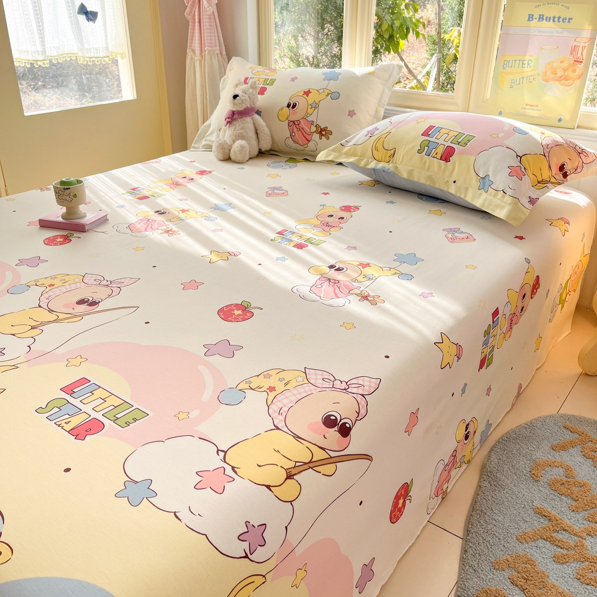 91家纺网 家纺一手货源 找家纺 莱通家纺 2026春夏新款全棉12868印花四件套单品系列-单床单 星星仔的梦