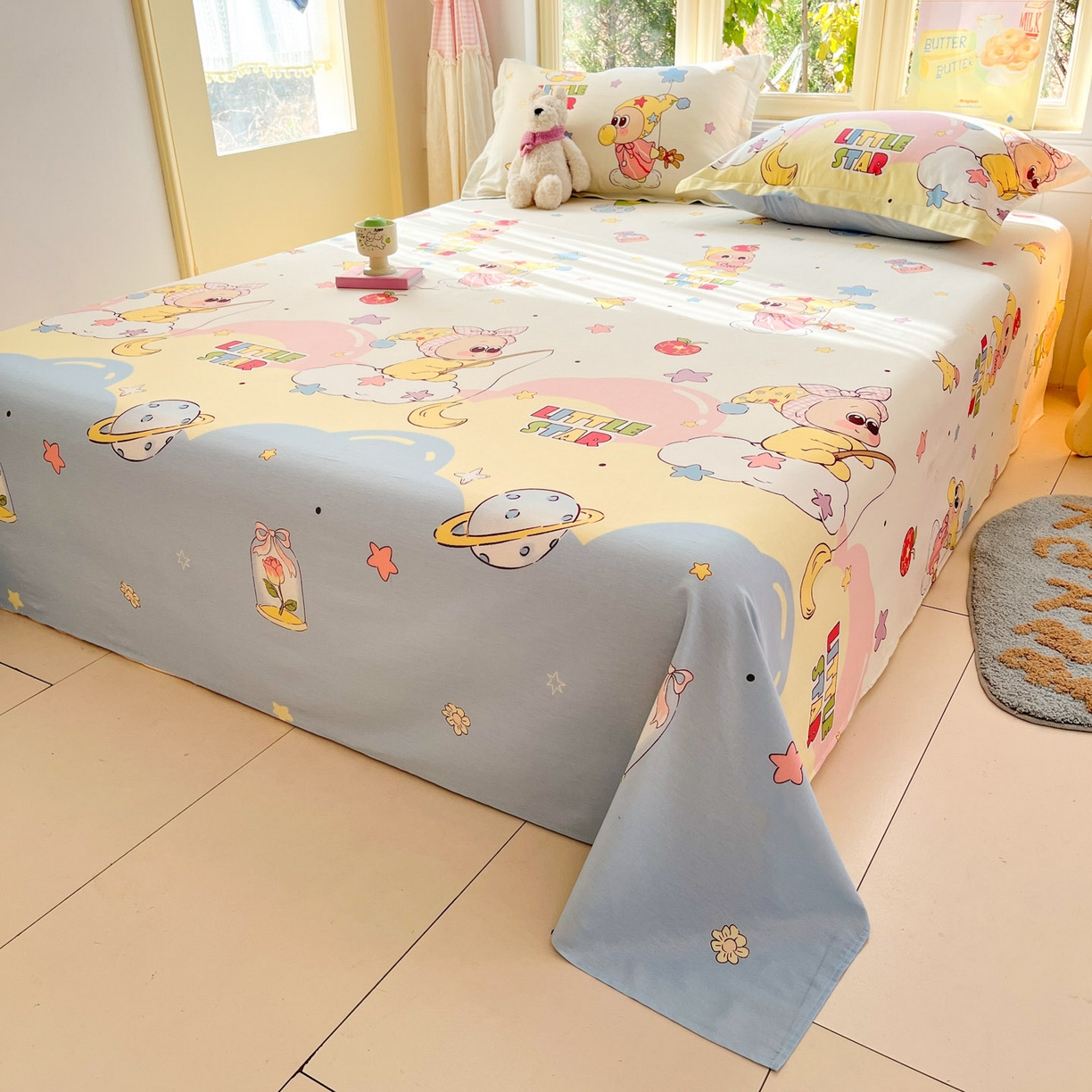 91家纺网 家纺一手货源 找家纺 莱通家纺 2026春夏新款全棉12868印花四件套单品系列-单床单 星星仔的梦