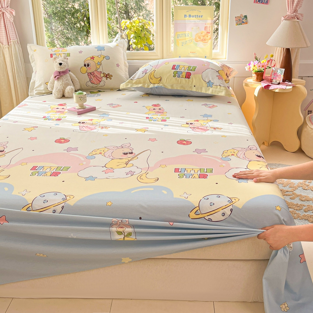 91家纺网 家纺一手货源 找家纺 莱通家纺 2026春夏新款全棉12868印花四件套单品系列-单床单 星星仔的梦