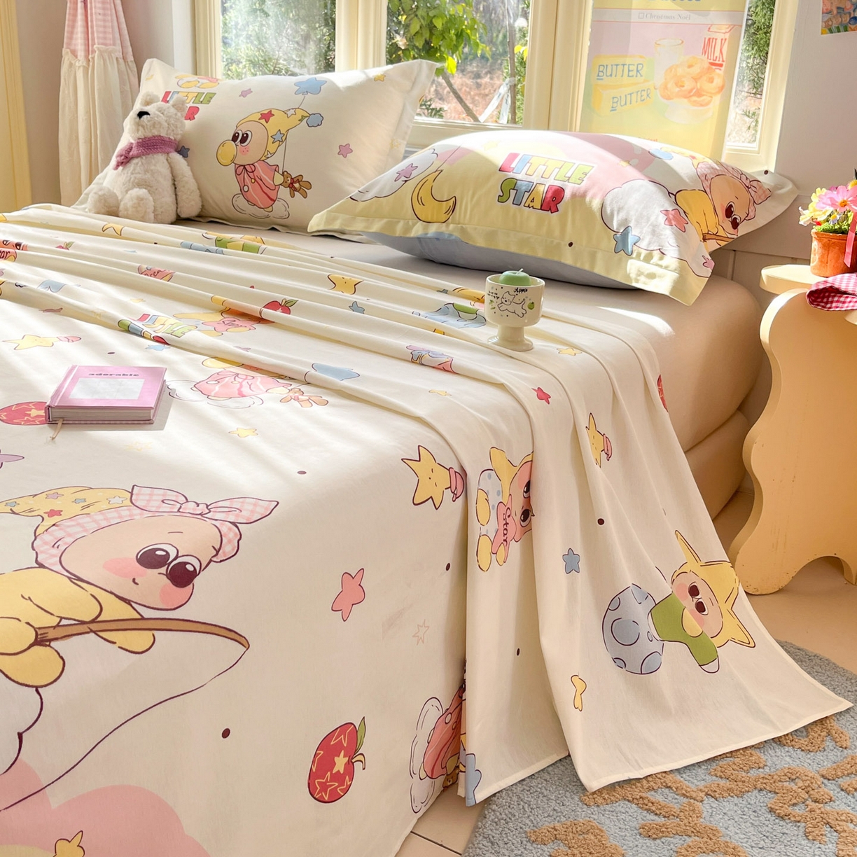 91家纺网 家纺一手货源 找家纺 莱通家纺 2026春夏新款全棉12868印花四件套单品系列-单床单 星星仔的梦