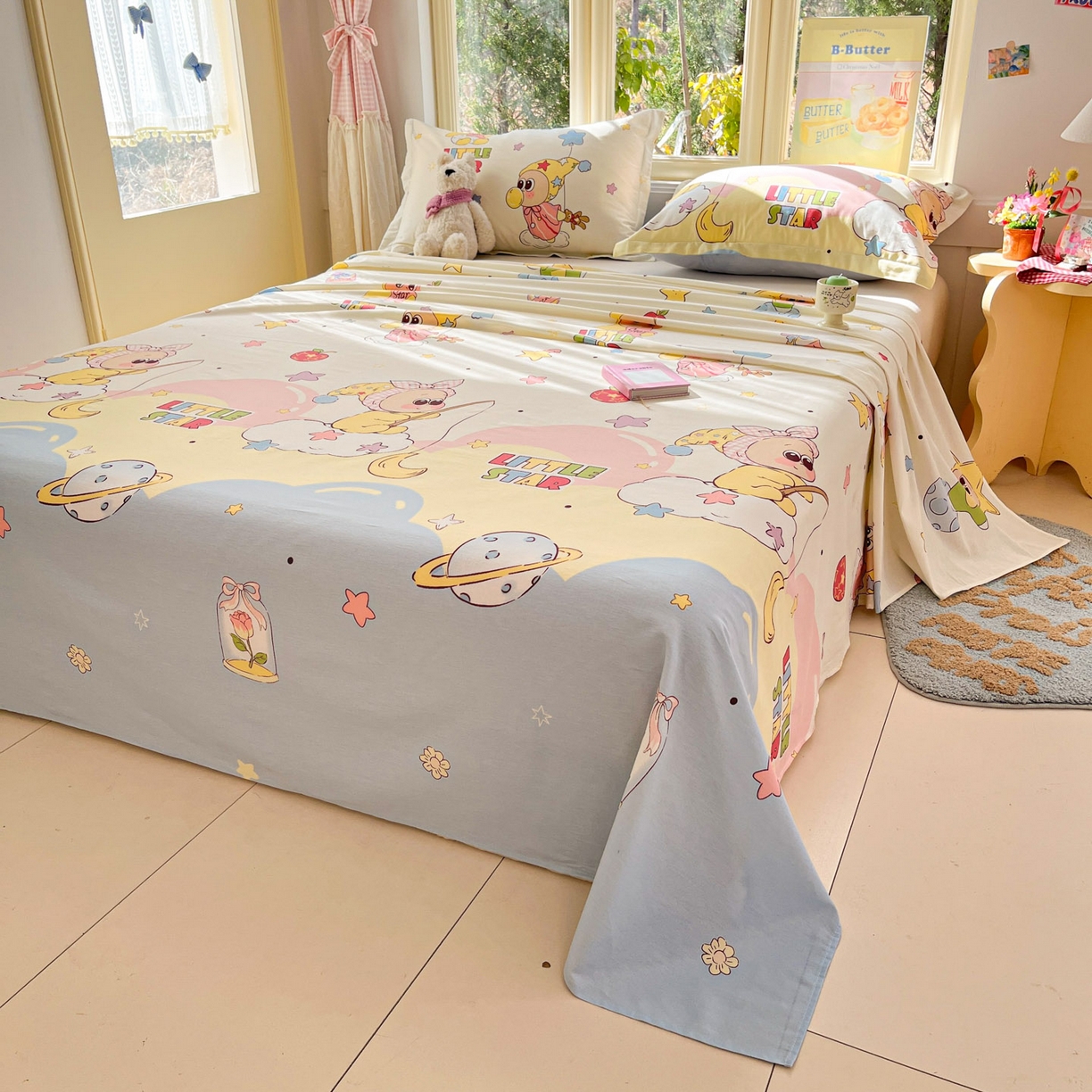 91家纺网 家纺一手货源 找家纺 莱通家纺 2026春夏新款全棉12868印花四件套单品系列-单床单 星星仔的梦