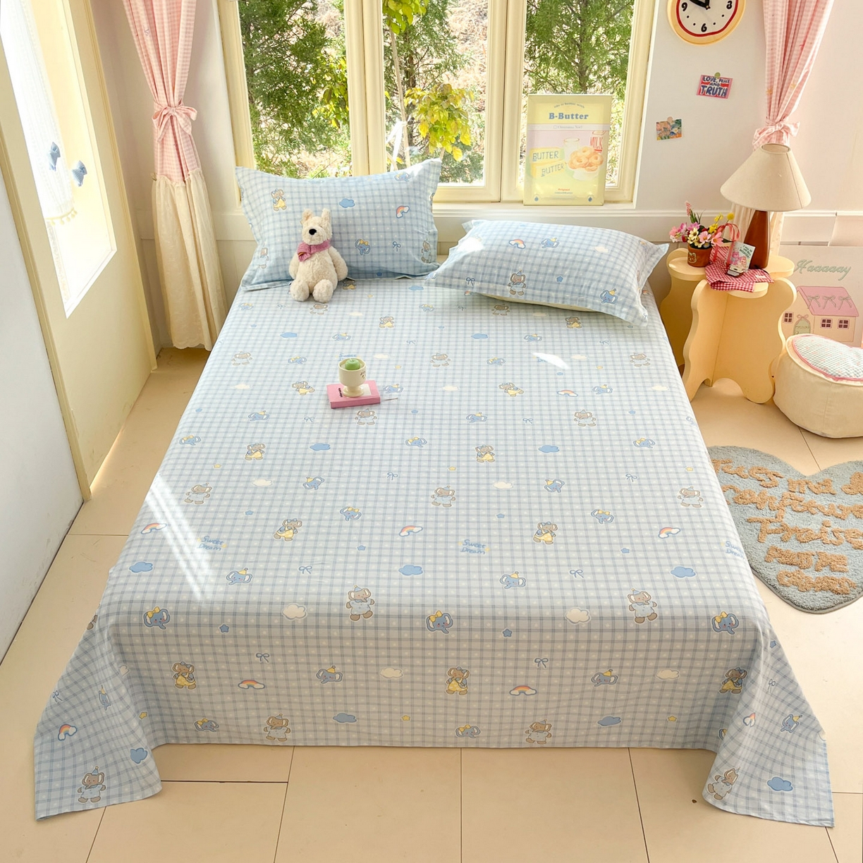 91家纺网 家纺一手货源 找家纺 莱通家纺 2026春夏新款全棉12868印花四件套单品系列-单床单 云朵象宝